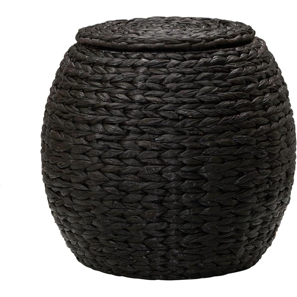 image:imageHousehold Essentials Handwoven Paper Rope Barrel Wicker Storage Basket Side Table BrownBrown Water Hyacinth