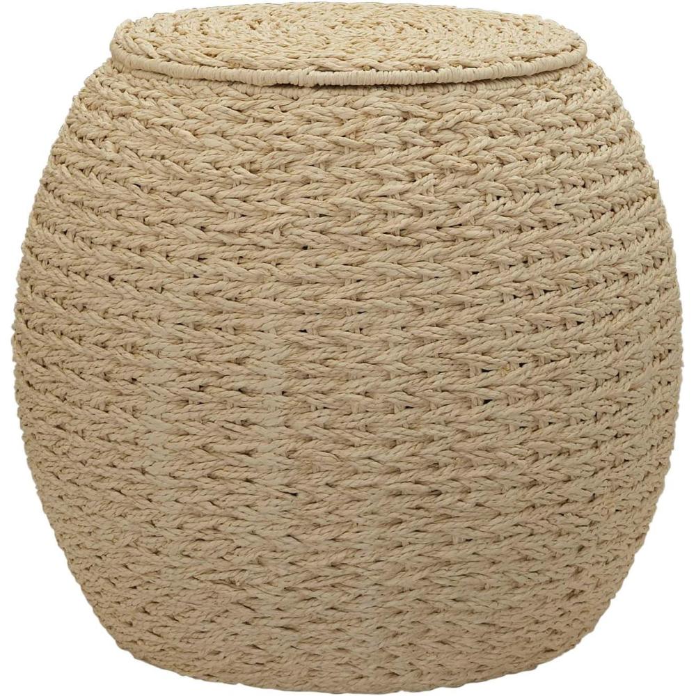 image:imageHousehold Essentials Handwoven Paper Rope Barrel Wicker Storage Basket Side Table BrownCream Paper Rope