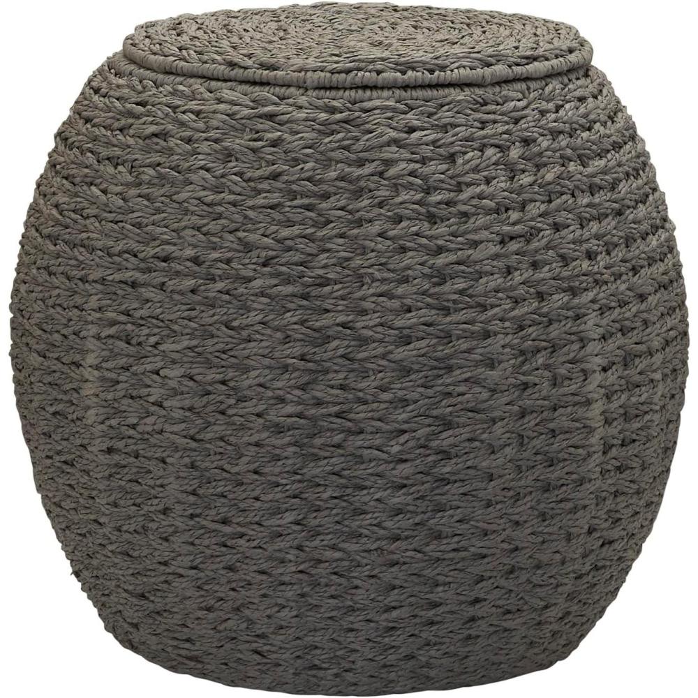 image:imageHousehold Essentials Handwoven Paper Rope Barrel Wicker Storage Basket Side Table BrownGrey Paper Rope