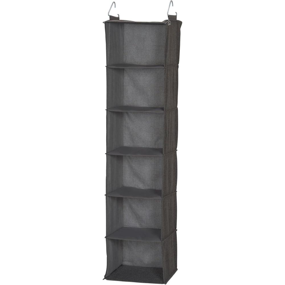 image:imageHousehold Essentials Hanging Cotton Blend Closet Organizer with 6 Storage Shelves DenimGrey Linen