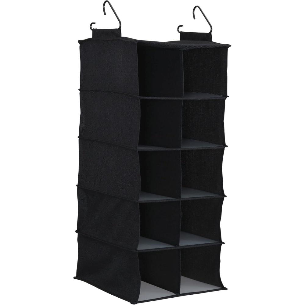 image:imageHousehold Essentials Hanging Cotton Blend and Plastic Closet Shoe Organizer with 10 Storage Compartments DenimBlack