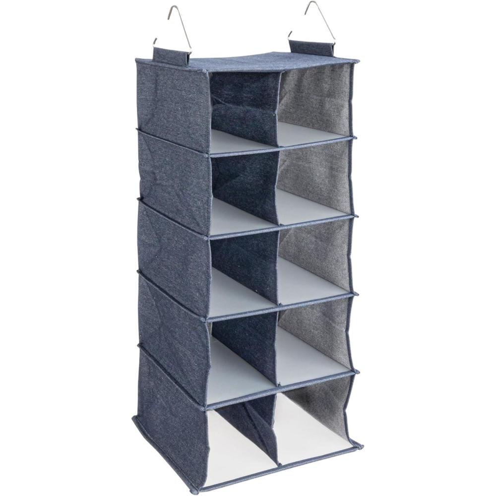 image:imageHousehold Essentials Hanging Cotton Blend and Plastic Closet Shoe Organizer with 10 Storage Compartments DenimDenim