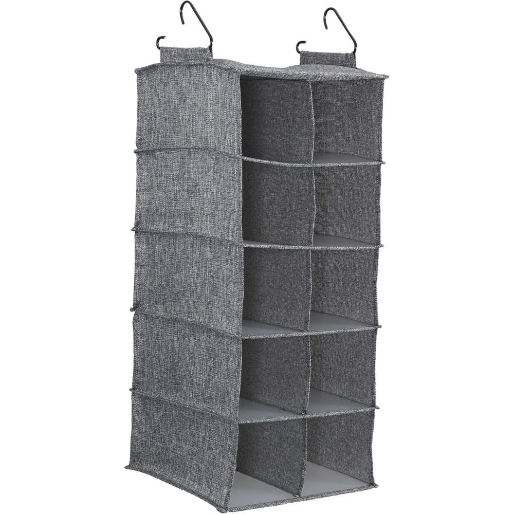 image:imageHousehold Essentials Hanging Cotton Blend and Plastic Closet Shoe Organizer with 10 Storage Compartments DenimGray
