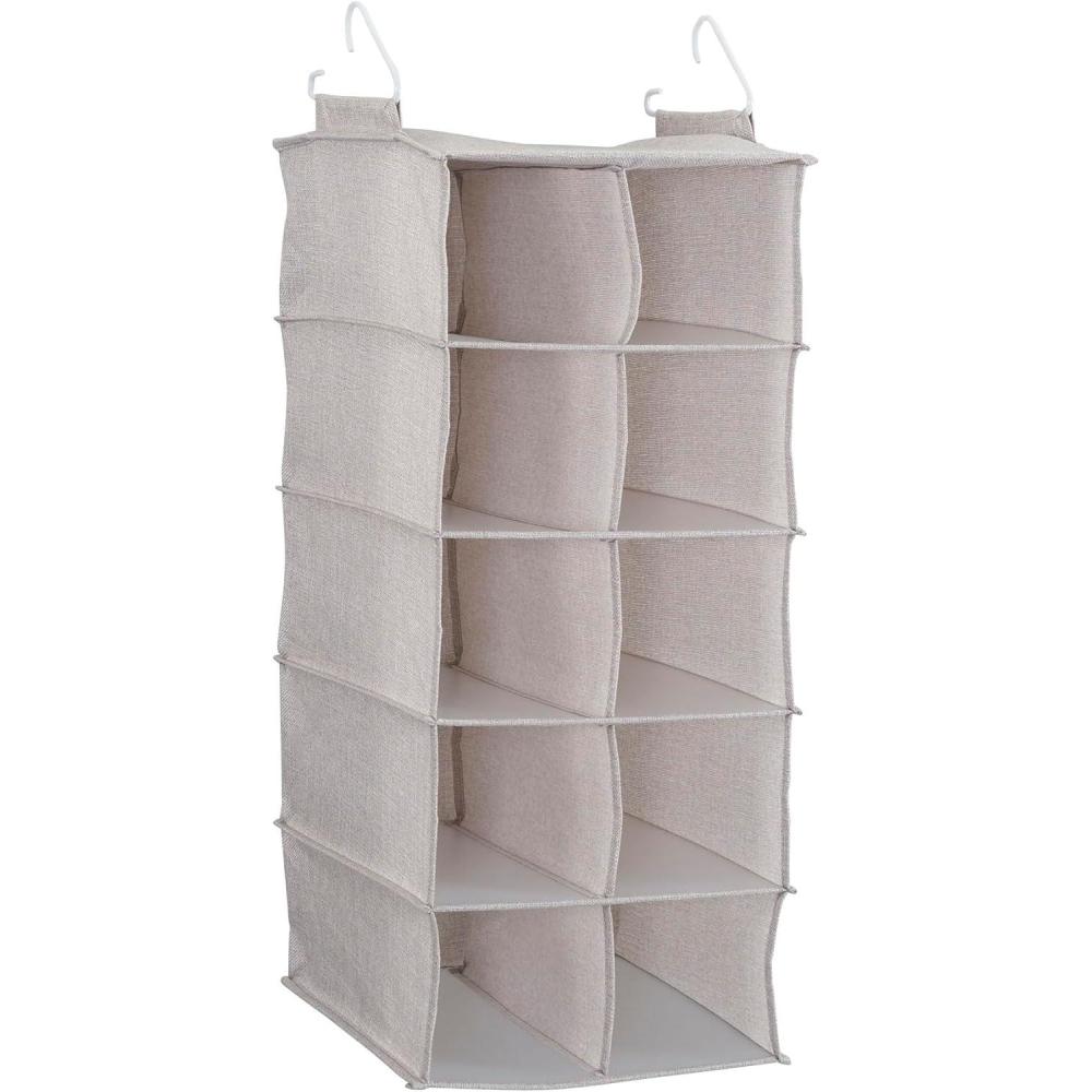 image:imageHousehold Essentials Hanging Cotton Blend and Plastic Closet Shoe Organizer with 10 Storage Compartments DenimSilver