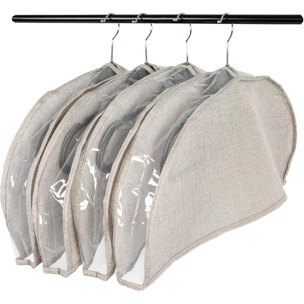 image:imageHousehold Essentials Hanging Garment Shoulder Dust Covers for Closet Set of 4Dark GreySilver