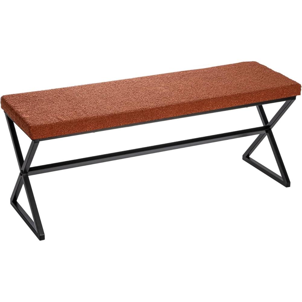 image:imageHousehold Essentials Harper Metal Bench with Boucle Upholstered Cushion BlueGrey and BlackTerracotta