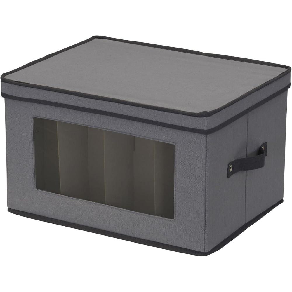 image:imageHousehold Essentials Holiday Stemware Storage Box Windowed Storage with Lid 12 Storage Compartments Double Handles Perfect for Storing Special Occasion Glassware Red with Green TrimGrey