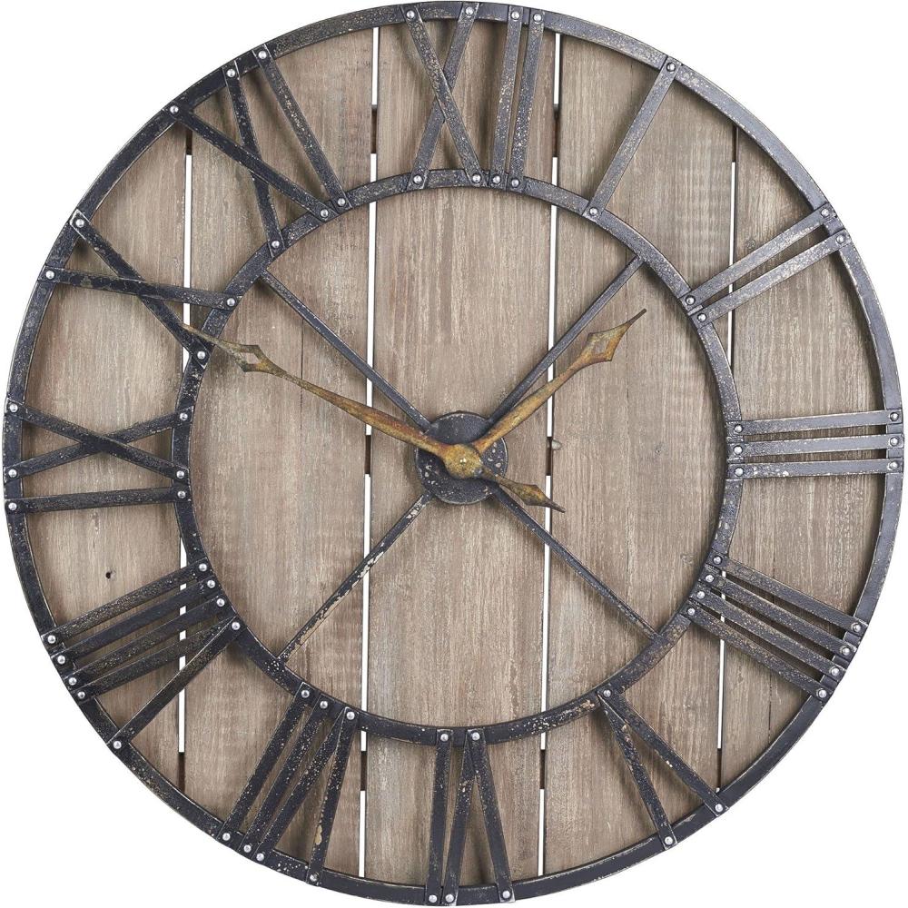 image:imageHousehold Essentials Household Essentials Large Oversized Decorative Rustic Wall Clock Brown Wood black Metal