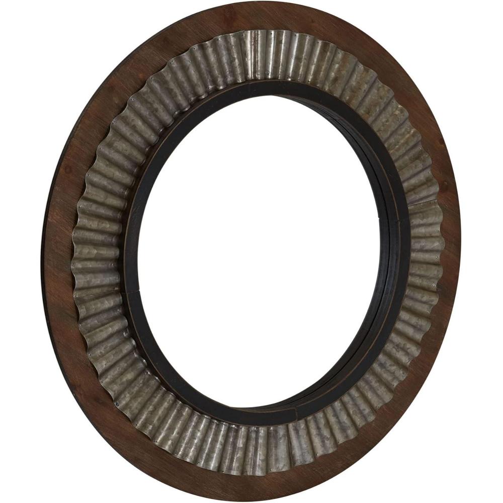 image:imageHousehold Essentials Household Essentials Wood Framed Sunburst Metal Mirror BrownWood and Metal