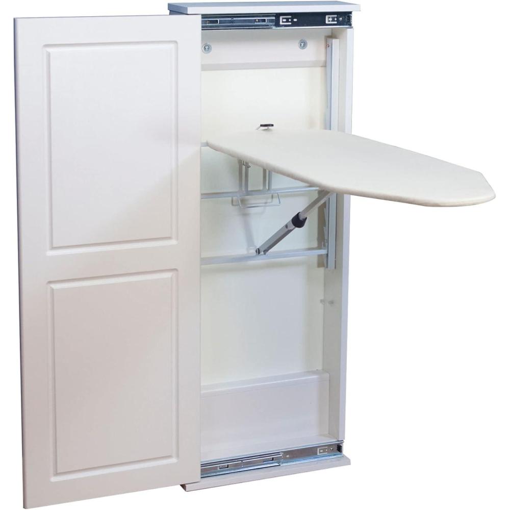 image:imageHousehold Essentials Iron n Fold Wall Ironing Board Cabinet BuiltIn Ironing Board 7 Height Settings Includes Pad with Cover WhiteWhite