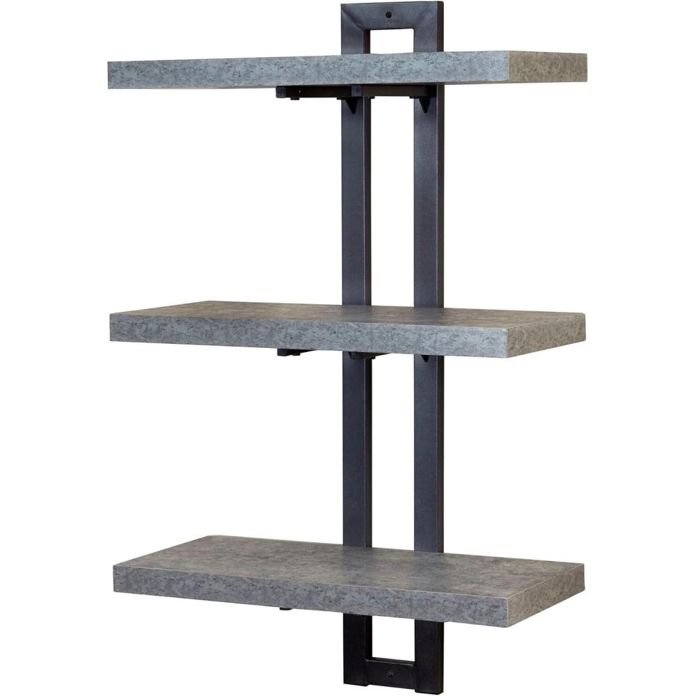 image:imageHousehold Essentials Jamestown 3 Tier Wall Shelf with SingleHole Mount Rustic Slate Concrete and Grey Metal