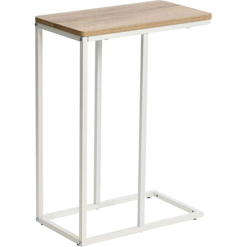 image:imageHousehold Essentials Jamestown CShaped for Accessibility Side End Table Rustic Texture Slate Concrete and Black MetalCoastal Oak