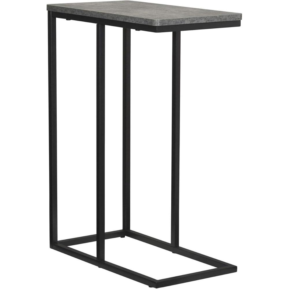 image:imageHousehold Essentials Jamestown CShaped for Accessibility Side End Table Rustic Texture Slate Concrete and Black MetalSlate