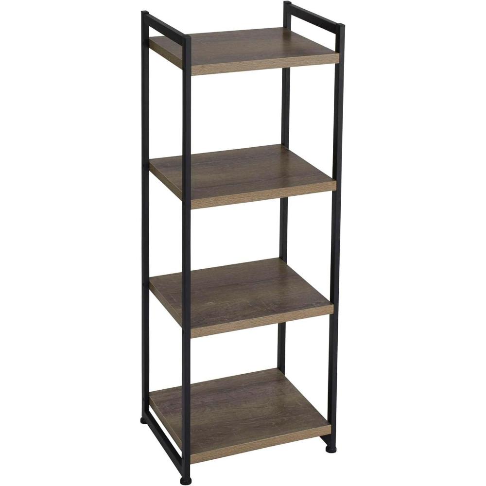 image:imageHousehold Essentials Jamestown Narrow 4 Shelf Open Storage Bookshelf Ashwood Rustic Wood Grain and Black Metal