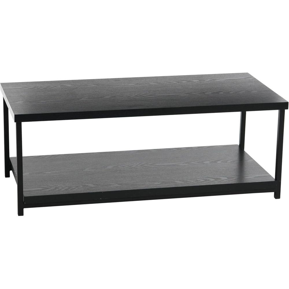 image:imageHousehold Essentials Jamestown Rectangular Coffee Table with Storage Shelf Coastal Oak Rustic Wood Grain and White MetalBlack