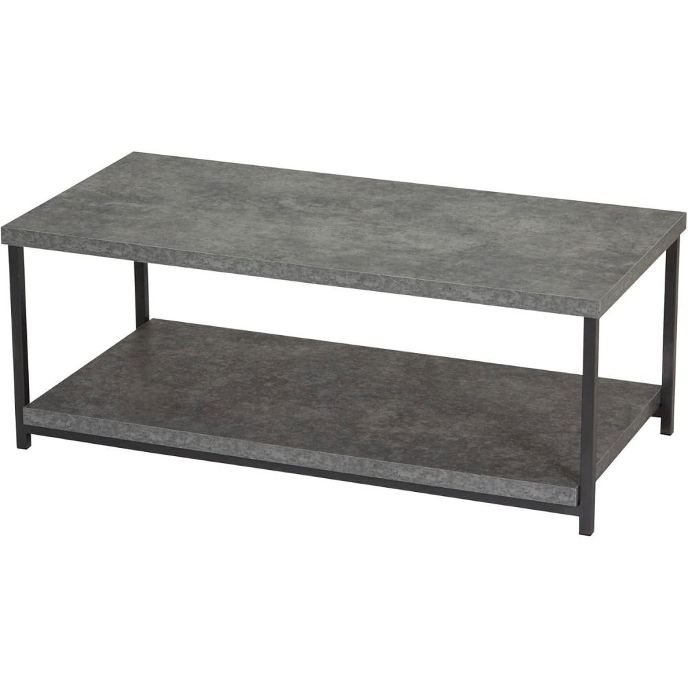 image:imageHousehold Essentials Jamestown Rectangular Coffee Table with Storage Shelf Coastal Oak Rustic Wood Grain and White MetalGrey