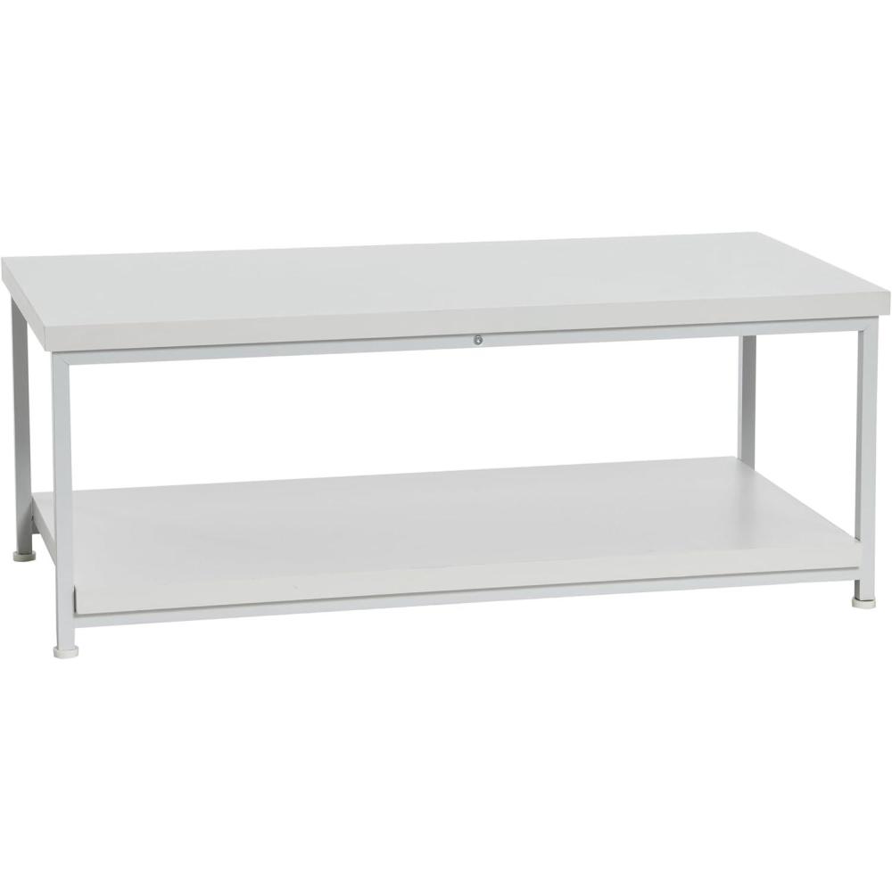 image:imageHousehold Essentials Jamestown Rectangular Coffee Table with Storage Shelf Coastal Oak Rustic Wood Grain and White MetalWhite