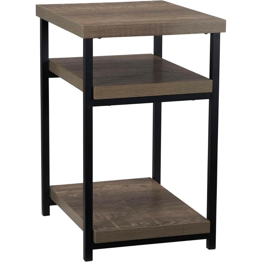 image:imageHousehold Essentials Jamestown Rectangular Side End Table with Storage Shelves Rustic Slate Concrete and Black MetalAshwood