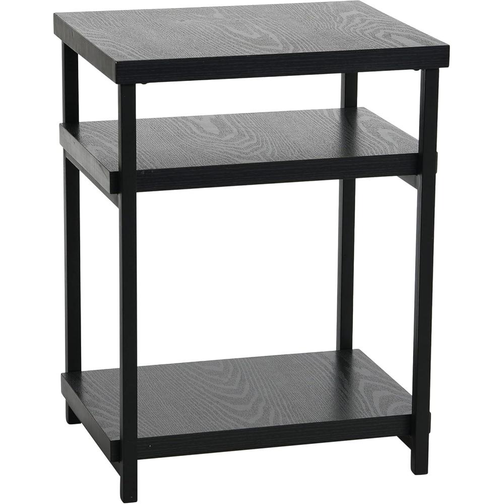image:imageHousehold Essentials Jamestown Rectangular Side End Table with Storage Shelves Rustic Slate Concrete and Black MetalBlack Oak