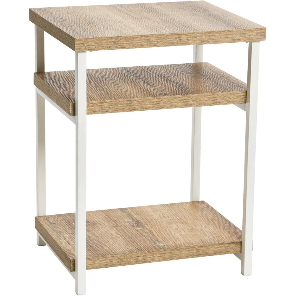 image:imageHousehold Essentials Jamestown Rectangular Side End Table with Storage Shelves Rustic Slate Concrete and Black MetalCoastal Oak
