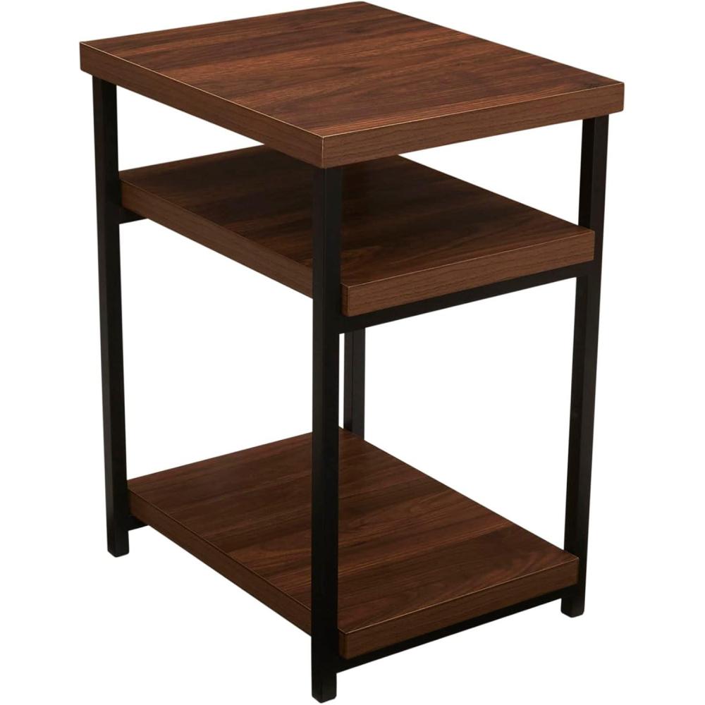 image:imageHousehold Essentials Jamestown Rectangular Side End Table with Storage Shelves Rustic Slate Concrete and Black MetalWalnut
