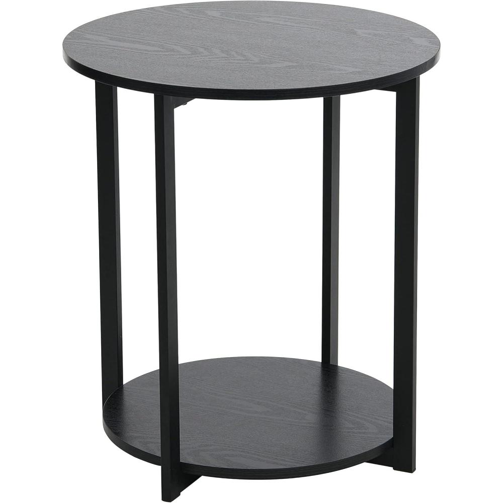 image:imageHousehold Essentials Jamestown Round Side End Table with Storage Shelf Mid Century Walnut Wood Grain and Black MetalBlack Oak