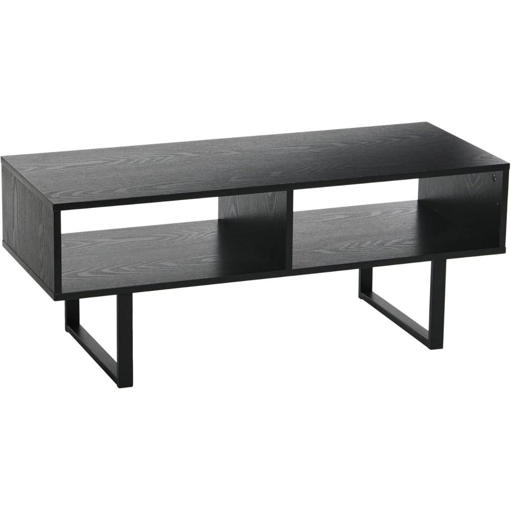 image:imageHousehold Essentials Jamestown TV Stand Coffee Table with Rectangular Storage Compartments Coastal Oak Rustic Wood Grain and White MetalBlack