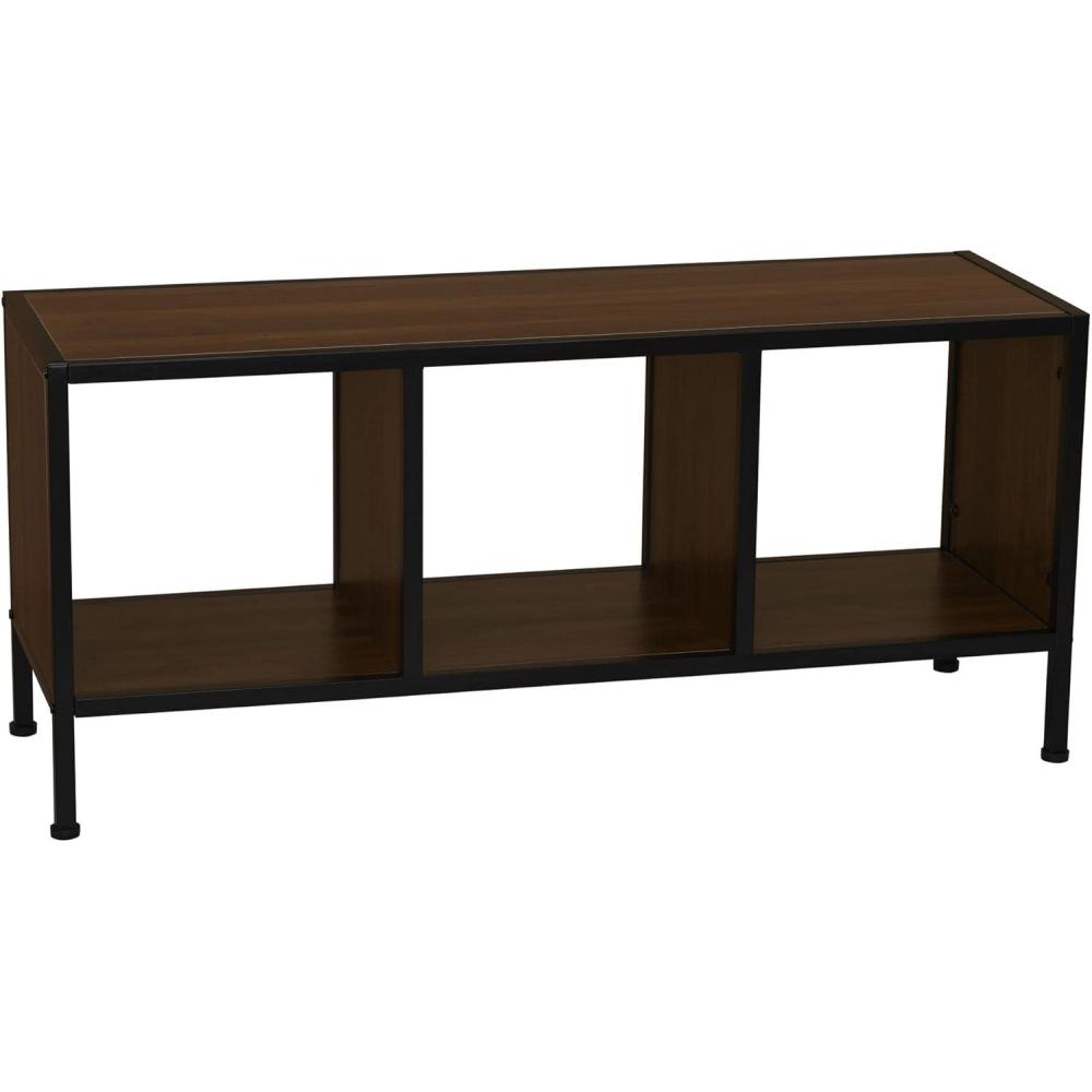 image:imageHousehold Essentials Jamestown TV Stand Coffee Table with Rectangular Storage Compartments Coastal Oak Rustic Wood Grain and White MetalBrown