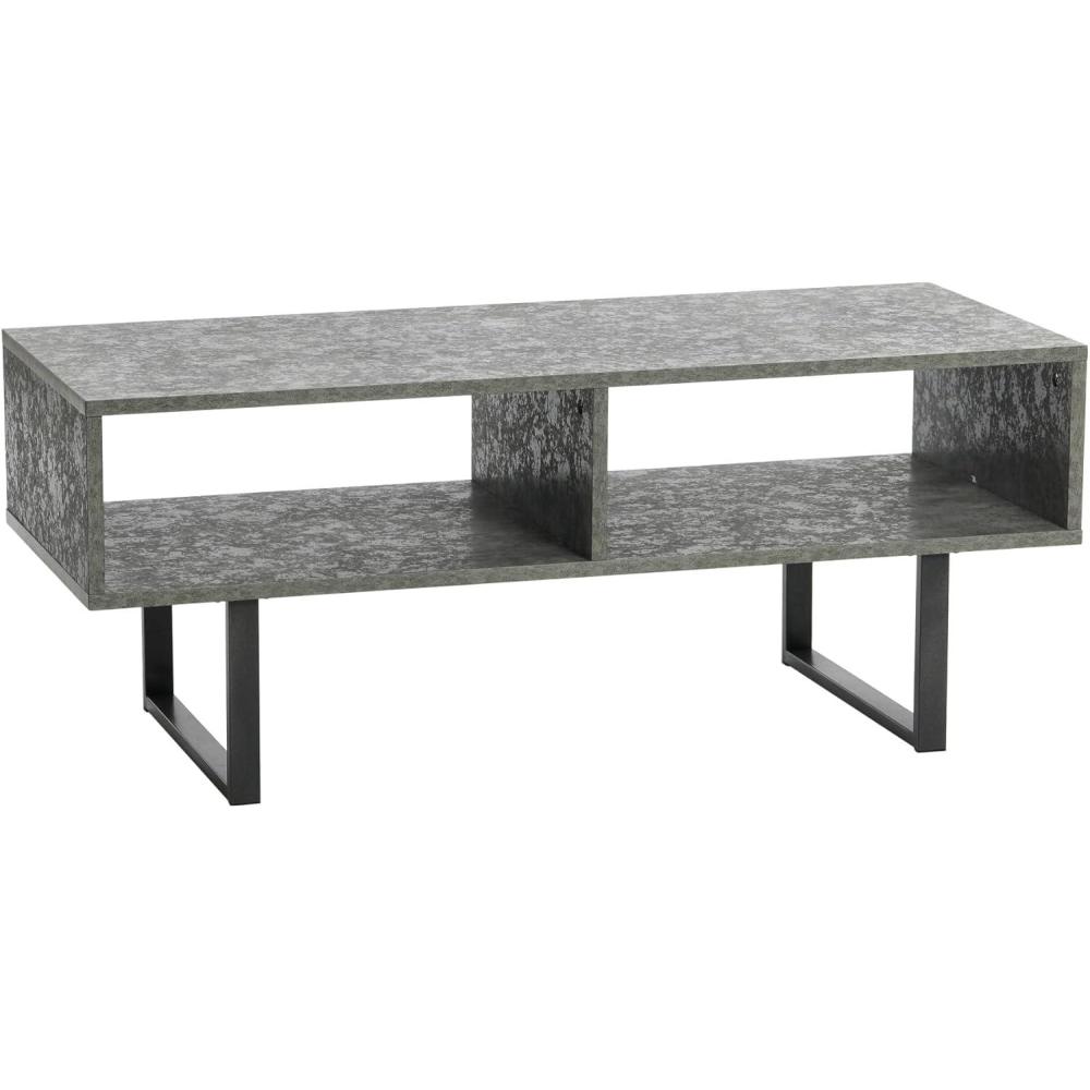 image:imageHousehold Essentials Jamestown TV Stand Coffee Table with Rectangular Storage Compartments Coastal Oak Rustic Wood Grain and White MetalGrey