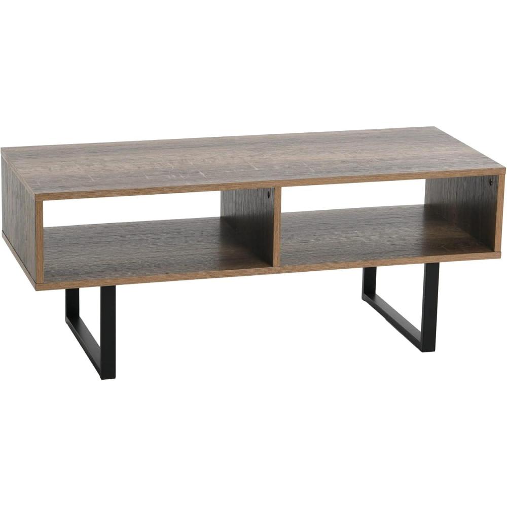 image:imageHousehold Essentials Jamestown TV Stand Coffee Table with Rectangular Storage Compartments Coastal Oak Rustic Wood Grain and White MetalTaupe