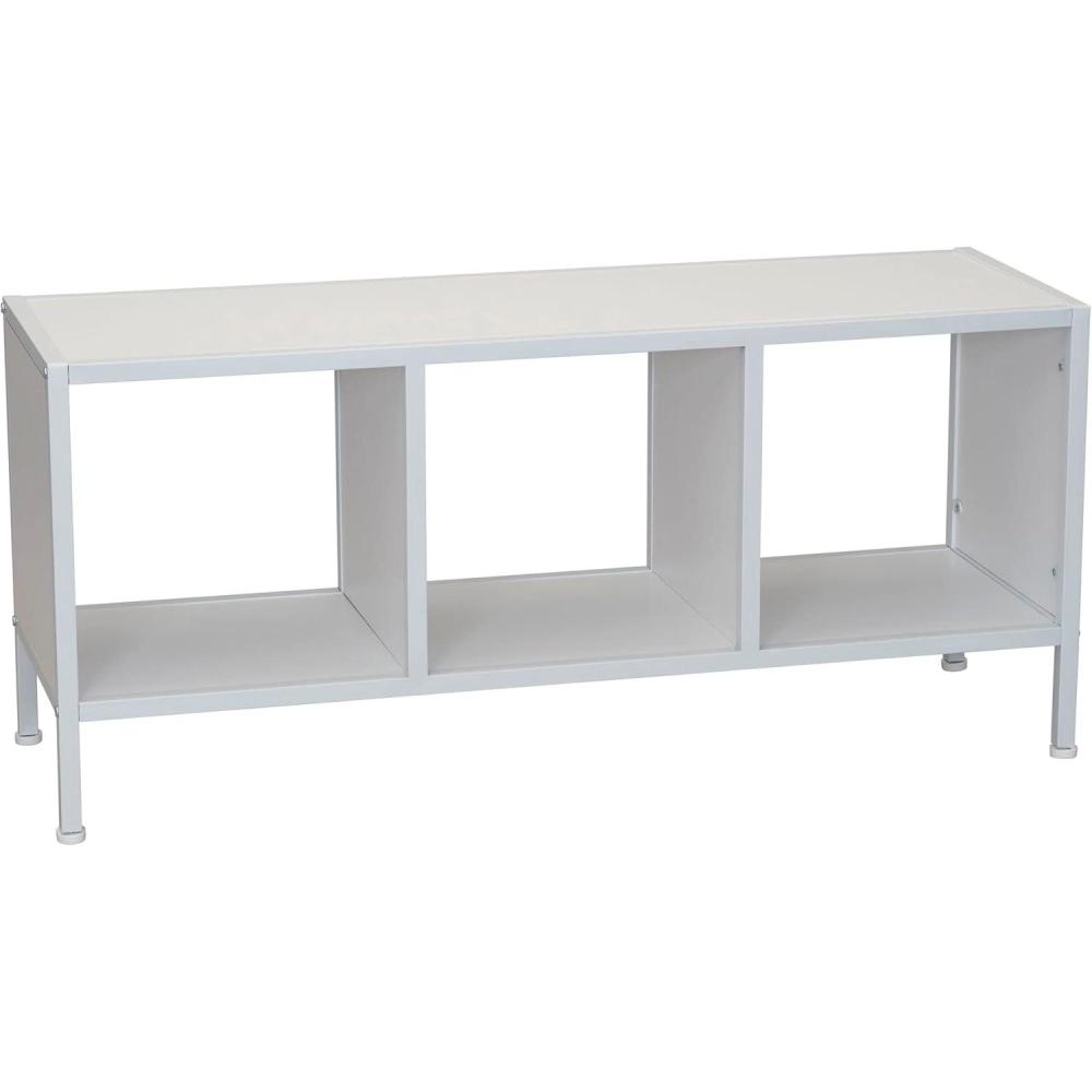image:imageHousehold Essentials Jamestown TV Stand Coffee Table with Rectangular Storage Compartments Coastal Oak Rustic Wood Grain and White MetalWhite