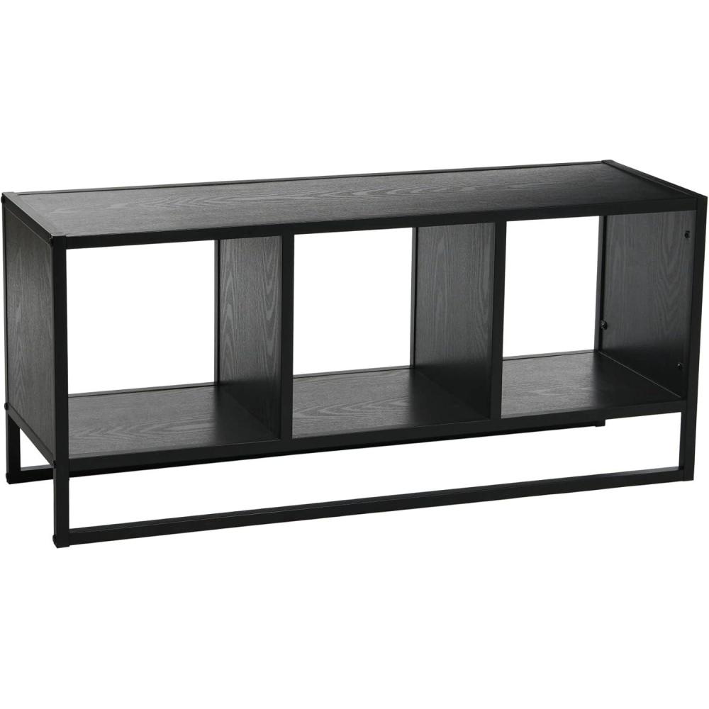 image:imageHousehold Essentials Jamestown TV Stand Coffee Table with Square Cube Storage Compartments Ashwood Rustic Wood Grain and Black MetalBlack