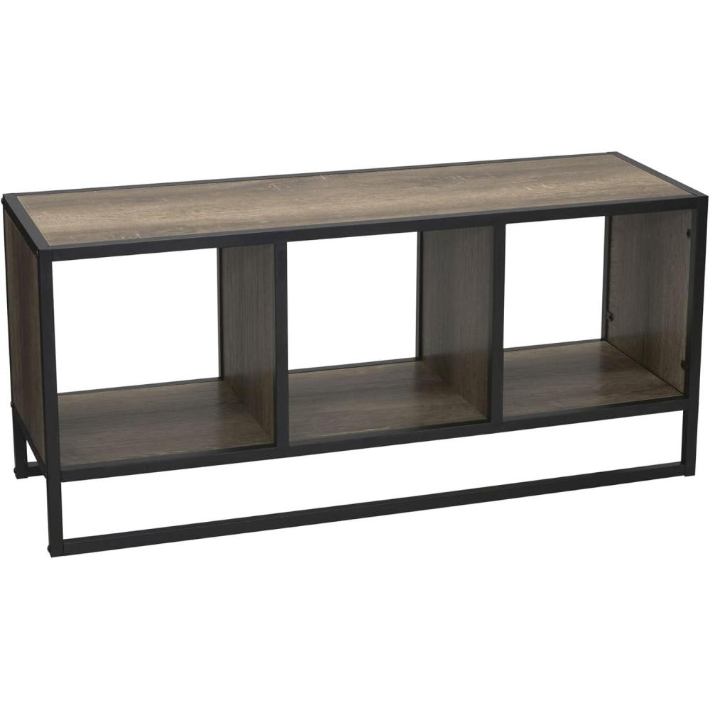 image:imageHousehold Essentials Jamestown TV Stand Coffee Table with Square Cube Storage Compartments Ashwood Rustic Wood Grain and Black MetalTaupe
