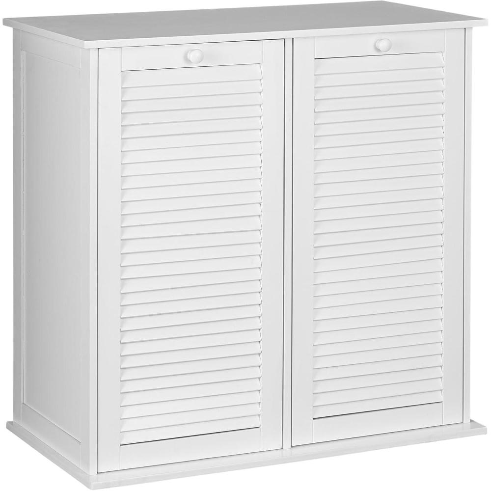 image:imageHousehold Essentials Laundry Sorter Cabinet Oak FinishWhite Wood Shutter