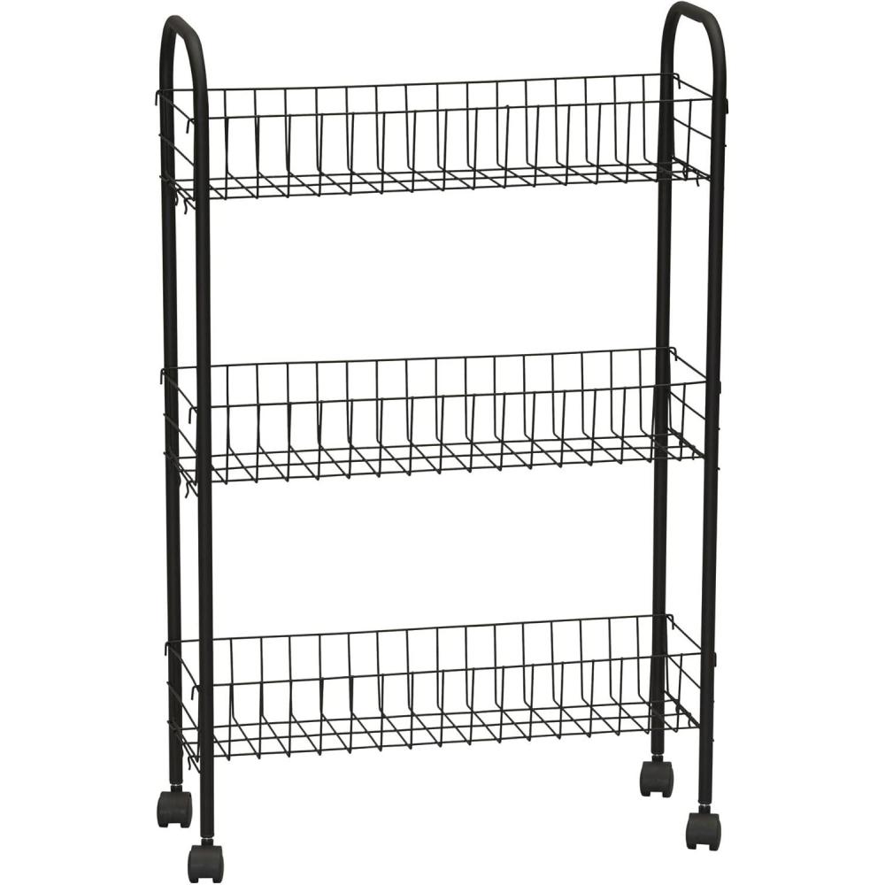 image:imageHousehold Essentials Matte Black Slim 3 Shelf Storage Cart with Wheels7 Black Basic