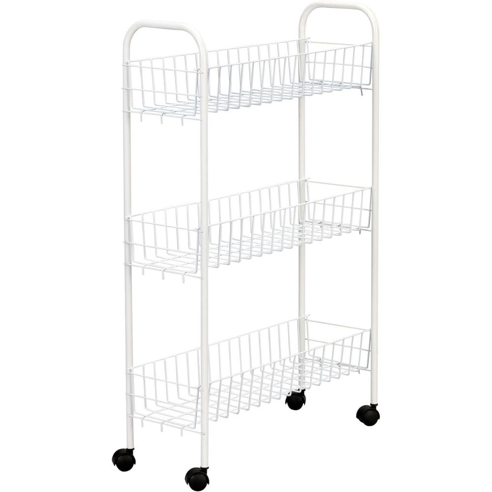 image:imageHousehold Essentials Matte Black Slim 3 Shelf Storage Cart with Wheels7 White Basic