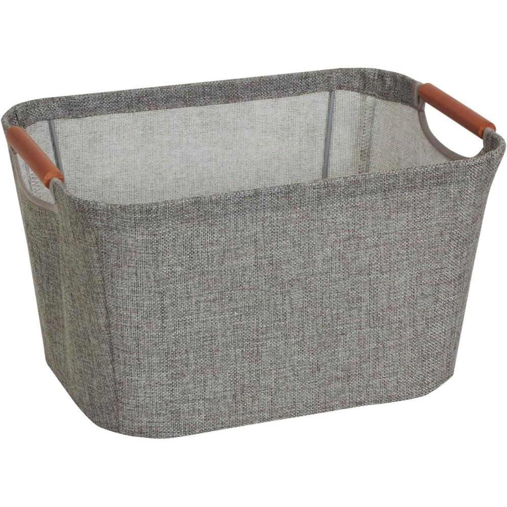 image:imageHousehold Essentials Medium Tapered SoftSide Storage Bin with Wood HandlesGray