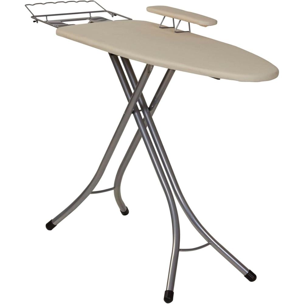 image:imageHousehold Essentials Mega Wide Top Ironing Board 4Legs Steel Top Ironing Board with Fixed Iron Rest FiberTech Cover and Fiber Pad Scorch and Stain Resistant Antique Bronze FrameNaturalSilver