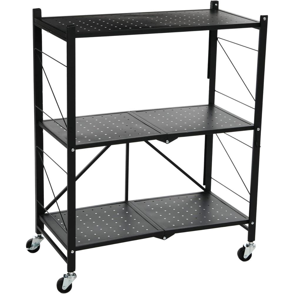 image:imageHousehold Essentials Metal 3Tier Foldable Utility Rack Black