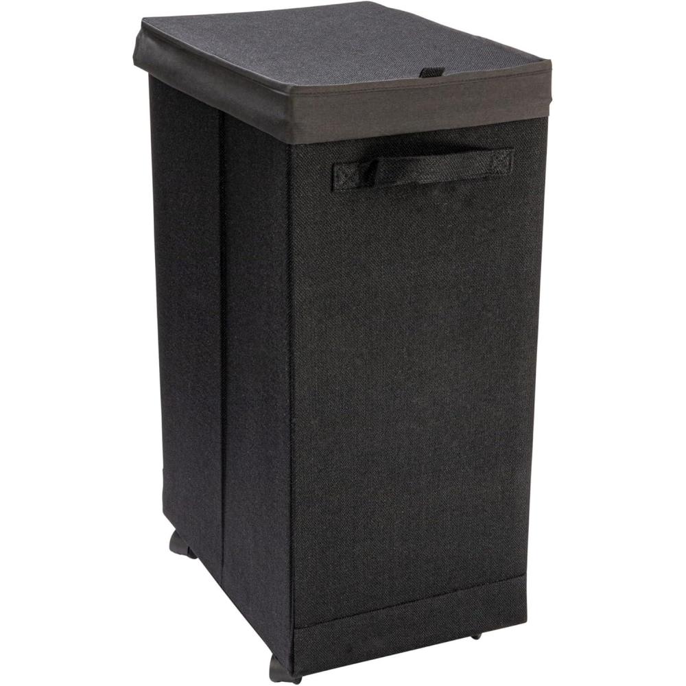 image:imageHousehold Essentials Narrow Collapsible Laundry Hamper with Liner and Lid SilverBlack