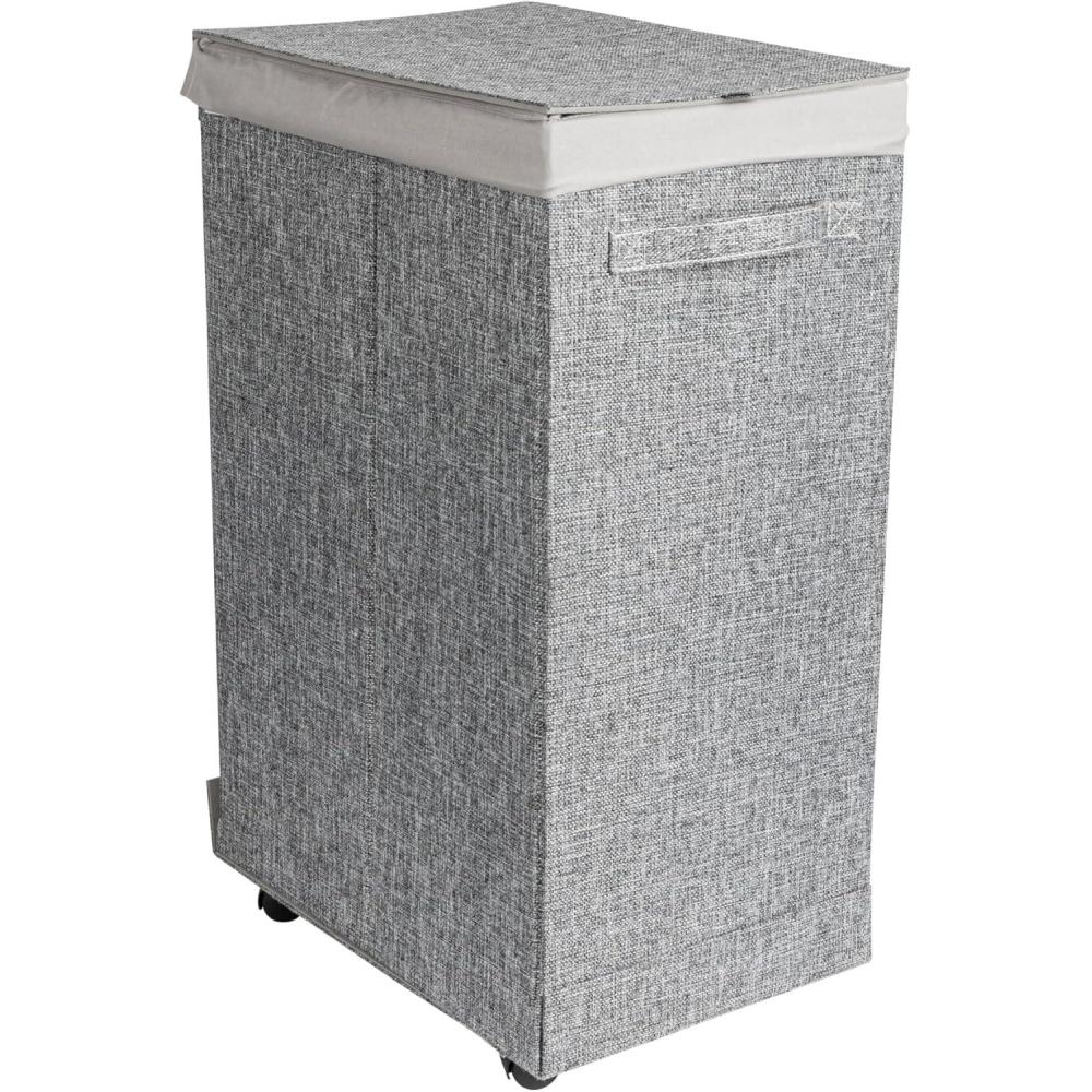 image:imageHousehold Essentials Narrow Collapsible Laundry Hamper with Liner and Lid SilverGraphite