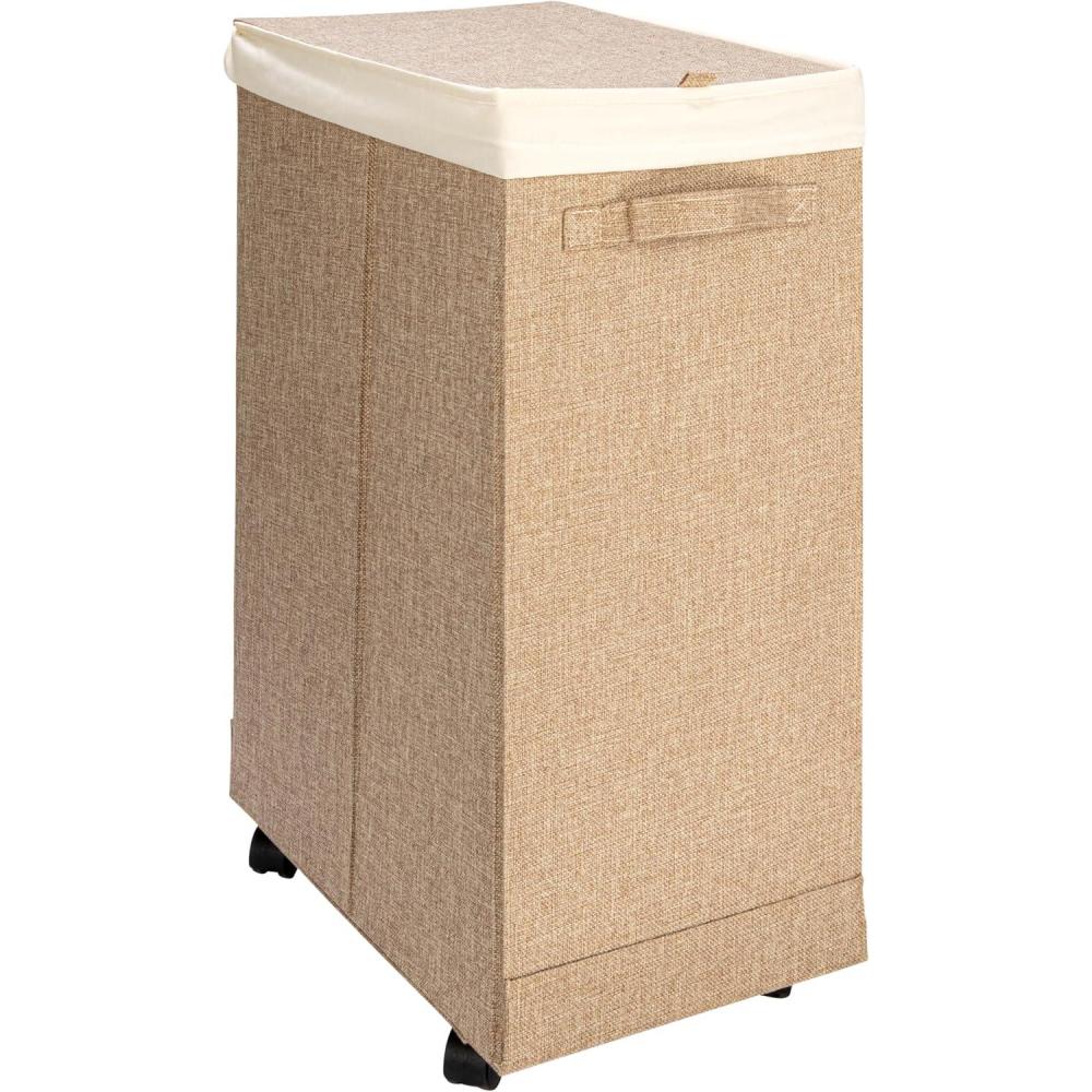 image:imageHousehold Essentials Narrow Collapsible Laundry Hamper with Liner and Lid SilverLatte