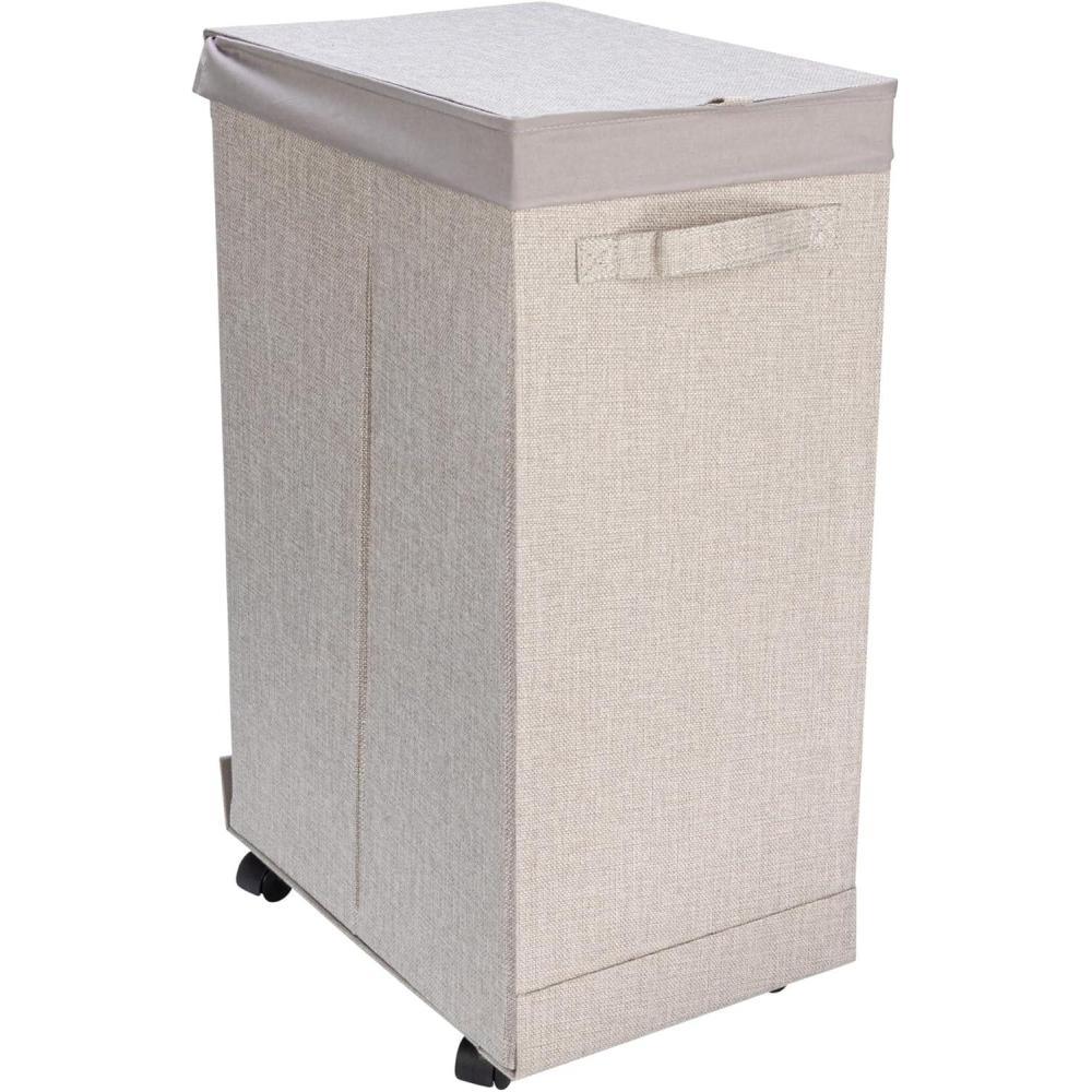 image:imageHousehold Essentials Narrow Collapsible Laundry Hamper with Liner and Lid SilverSilver