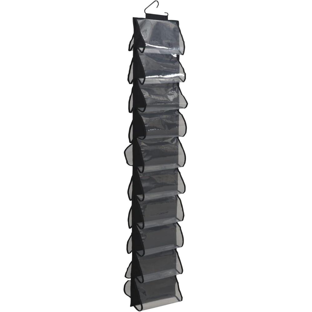 image:imageHousehold Essentials OverTheDoor Cotton Blend and Plastic Shoe Organizer with 20 Storage Pockets DenimBlack
