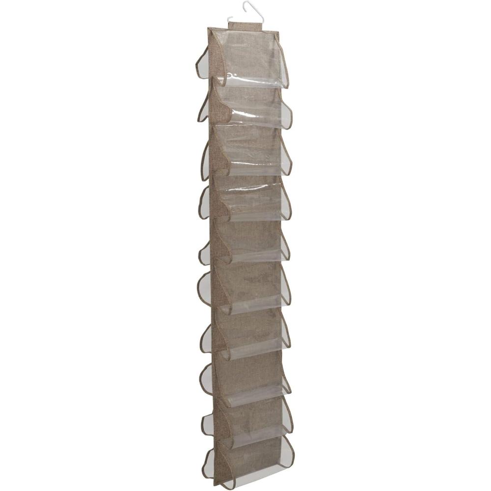 image:imageHousehold Essentials OverTheDoor Cotton Blend and Plastic Shoe Organizer with 20 Storage Pockets DenimLatte
