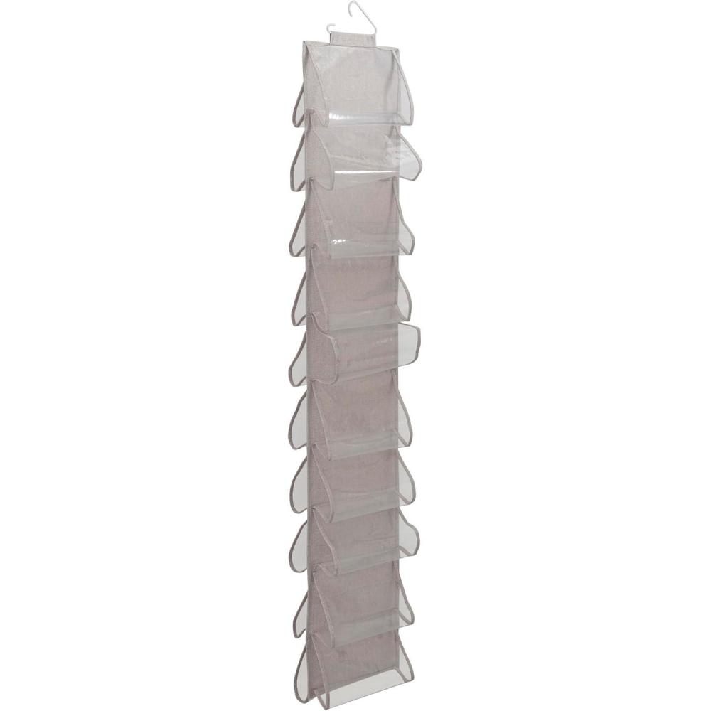 image:imageHousehold Essentials OverTheDoor Cotton Blend and Plastic Shoe Organizer with 20 Storage Pockets DenimSilver