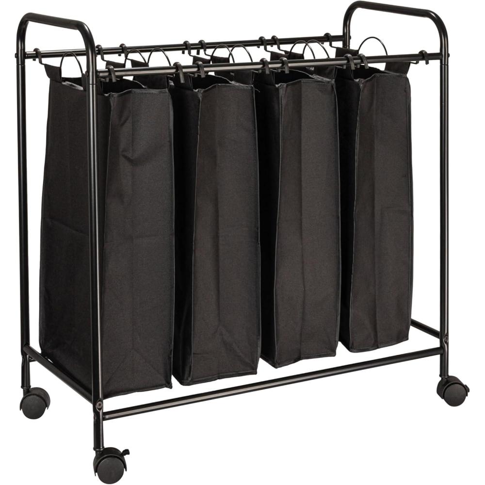 image:imageHousehold Essentials Rolling Laundry Sorter 4 Bag Laundry Sorter Cart with Washable and Removable Bags WhiteBlackBlack