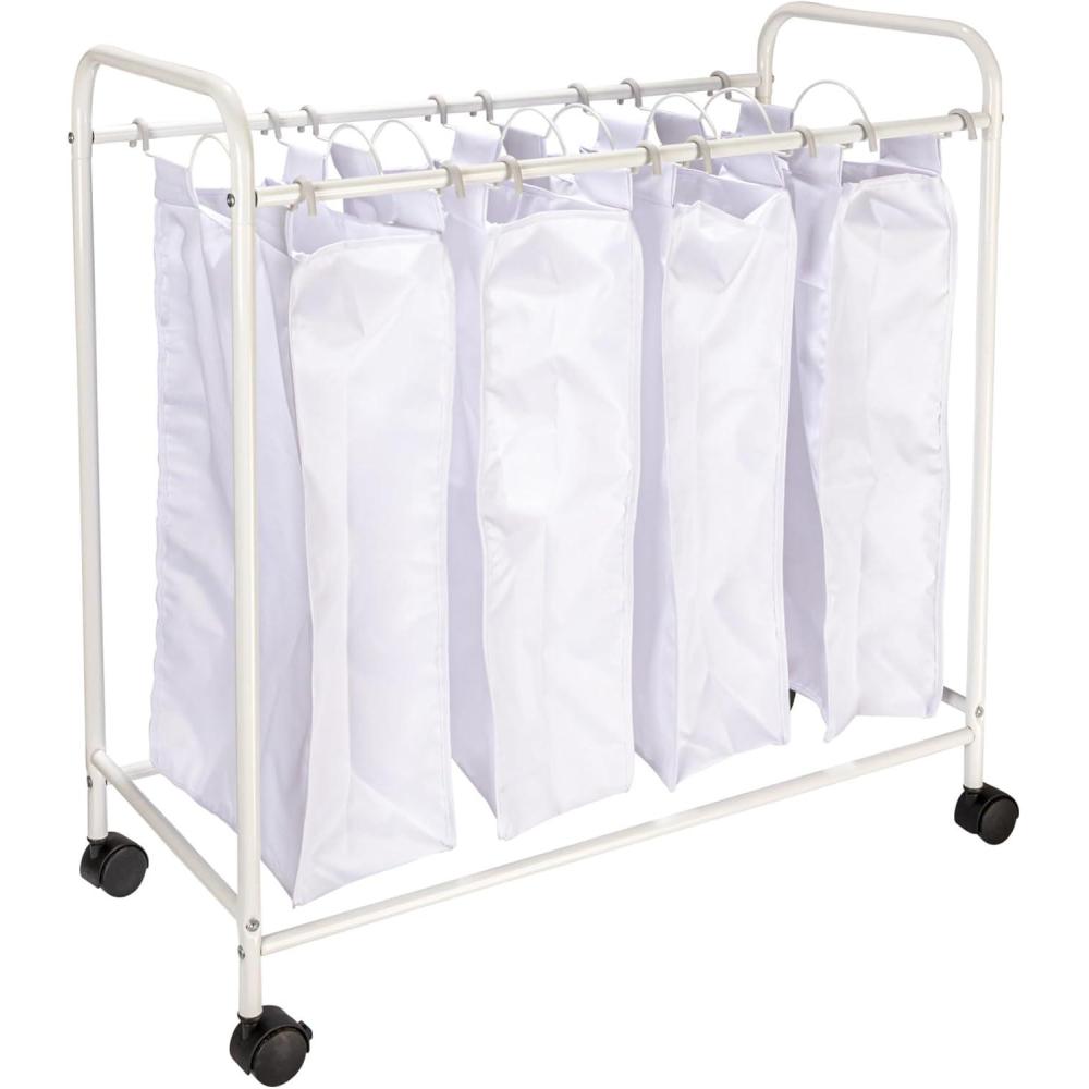 image:imageHousehold Essentials Rolling Laundry Sorter 4 Bag Laundry Sorter Cart with Washable and Removable Bags WhiteWhiteWhite