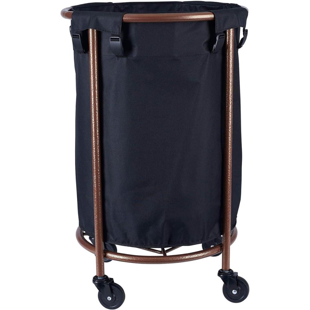 image:imageHousehold Essentials Round Laundry Hamper Metal Frame with Wheels Heavy Duty and CommercialGrade Black Polyester Bag Great For Both Residential and Commercial UseBlackCopper