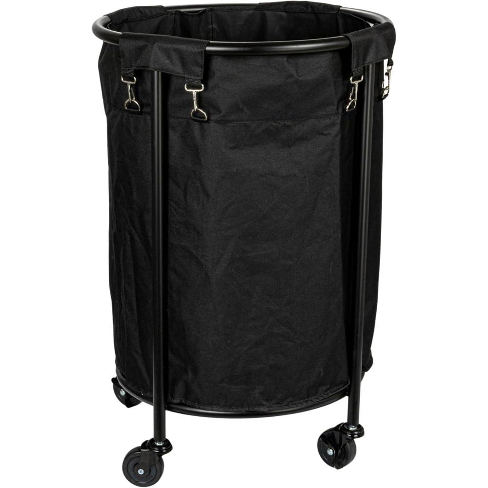 image:imageHousehold Essentials Round Laundry Hamper Metal Frame with Wheels Heavy Duty and CommercialGrade Black Polyester Bag Great For Both Residential and Commercial UseBlackBlack